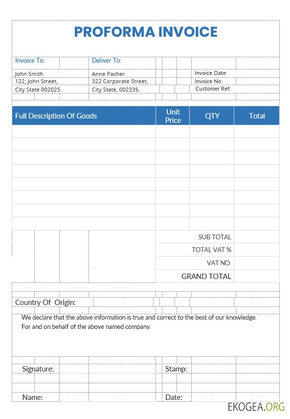 Exemple de modèle de facture pro forma